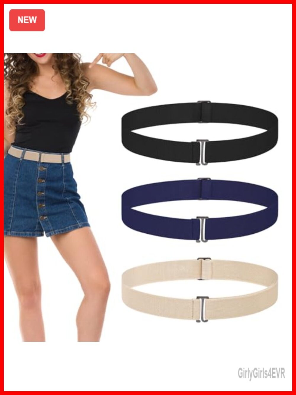3 Pack No Show Stretch Belt with Flat Buckle, Adjustable Elastic Waist Belt for